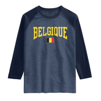 Belgium Belgique Throwback Design Vintage Belgian Flag Jersey Style Raglan Shirt