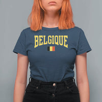 Belgium Belgique Throwback Design Vintage Belgian Flag Jersey Style T Shirt For Women