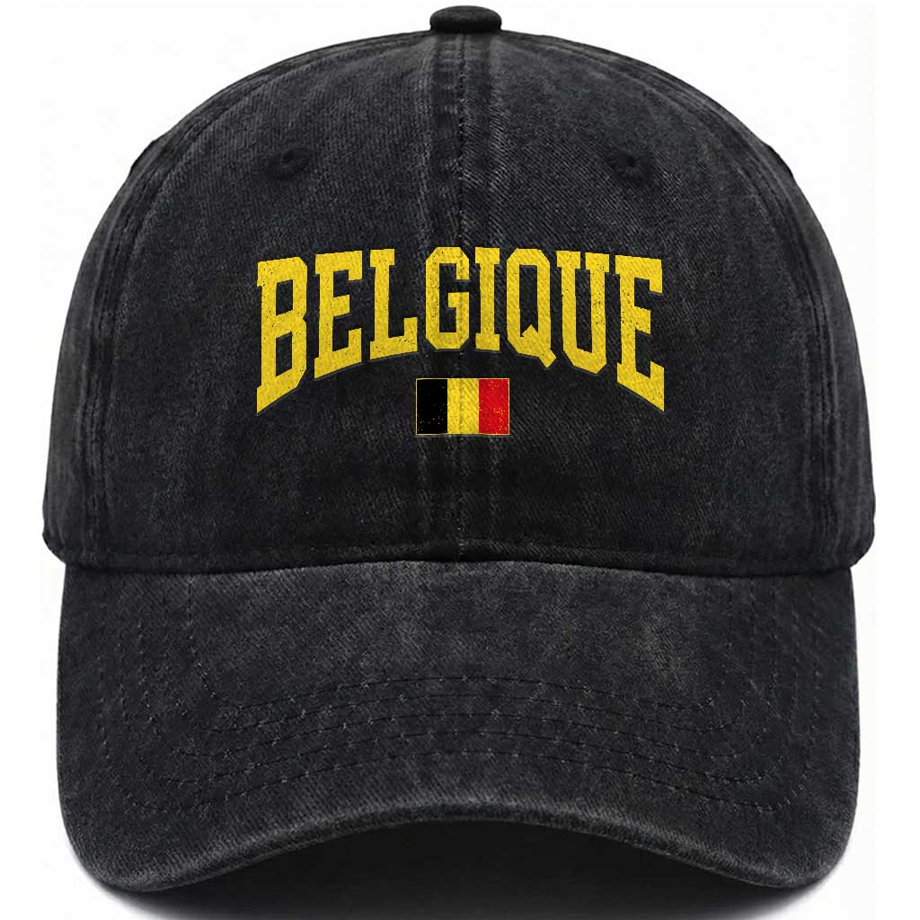 Belgium Belgique Throwback Design Vintage Belgian Flag Jersey Style Washed Cotton Baseball Cap