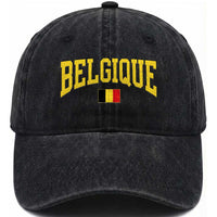 Belgium Belgique Throwback Design Vintage Belgian Flag Jersey Style Washed Cotton Baseball Cap