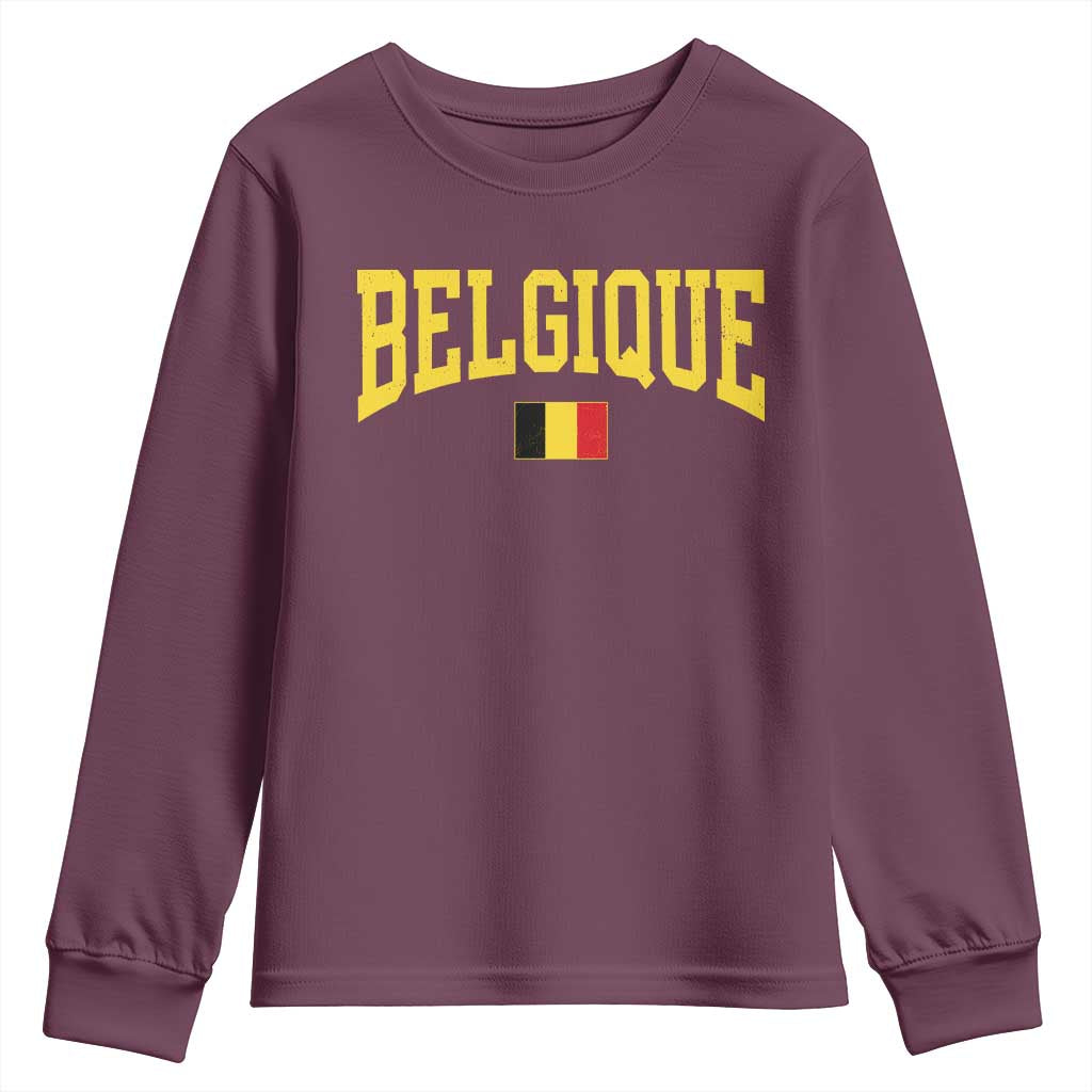 Belgium Belgique Throwback Design Vintage Belgian Flag Jersey Style Youth Sweatshirt