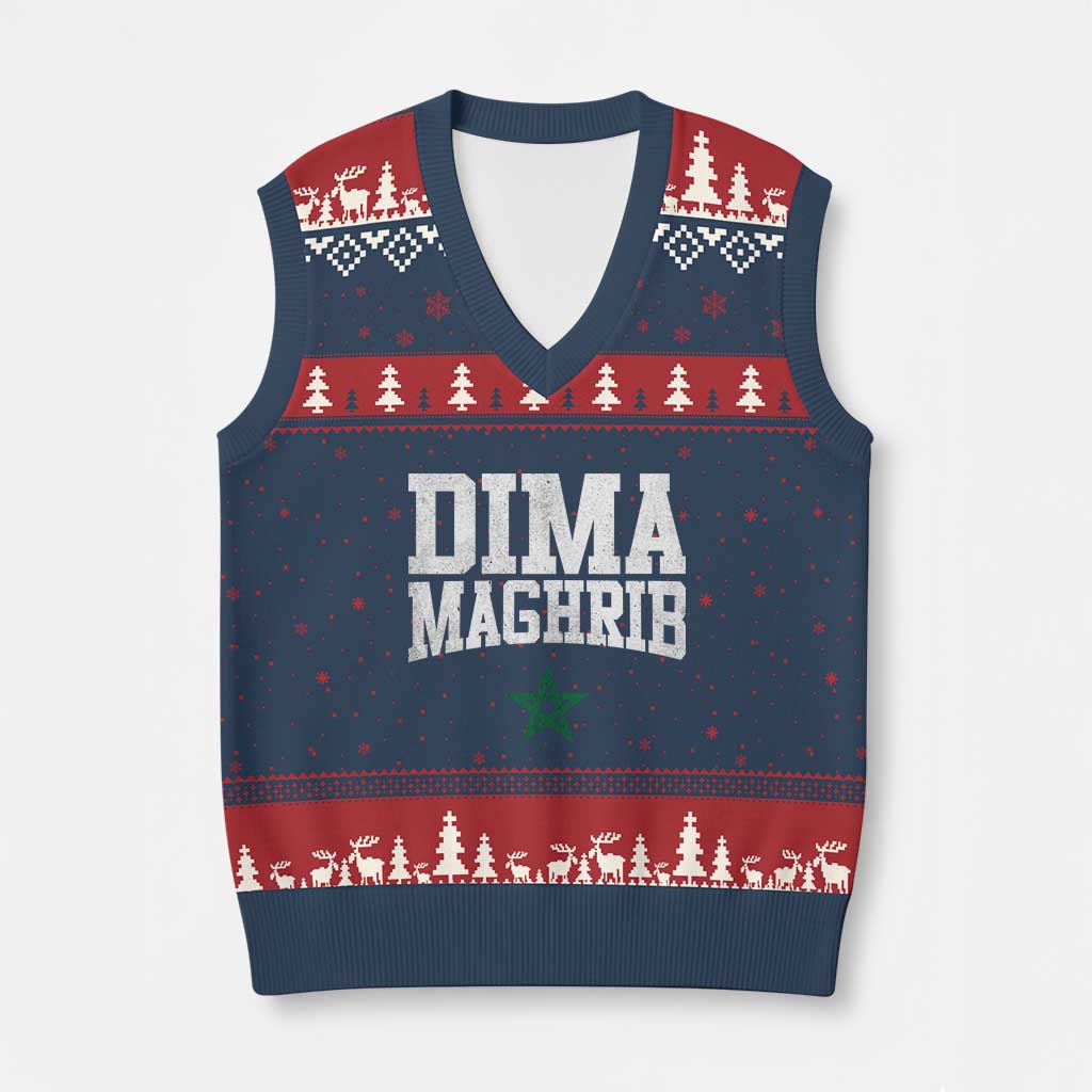 Moroccan Dima Maghrib Flag of Morocco Vintage Green Star Patriotic V-Neck Knit Sweater Vest