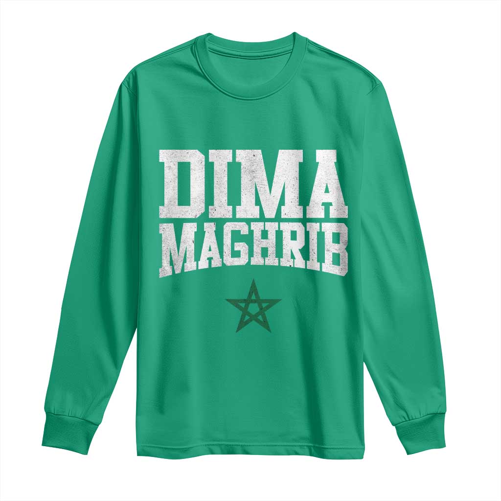 Moroccan Dima Maghrib Flag of Morocco Vintage Green Star Patriotic Long Sleeve Shirt