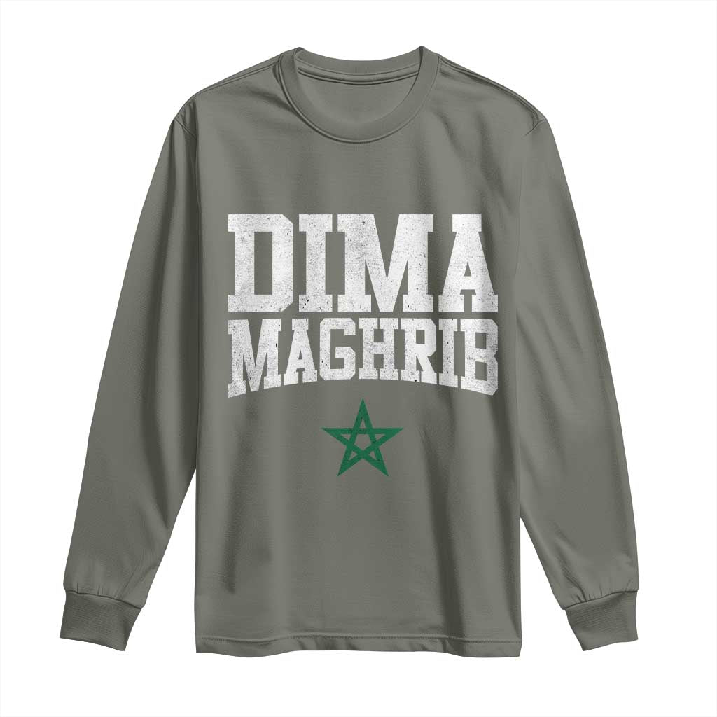 Moroccan Dima Maghrib Flag of Morocco Vintage Green Star Patriotic Long Sleeve Shirt