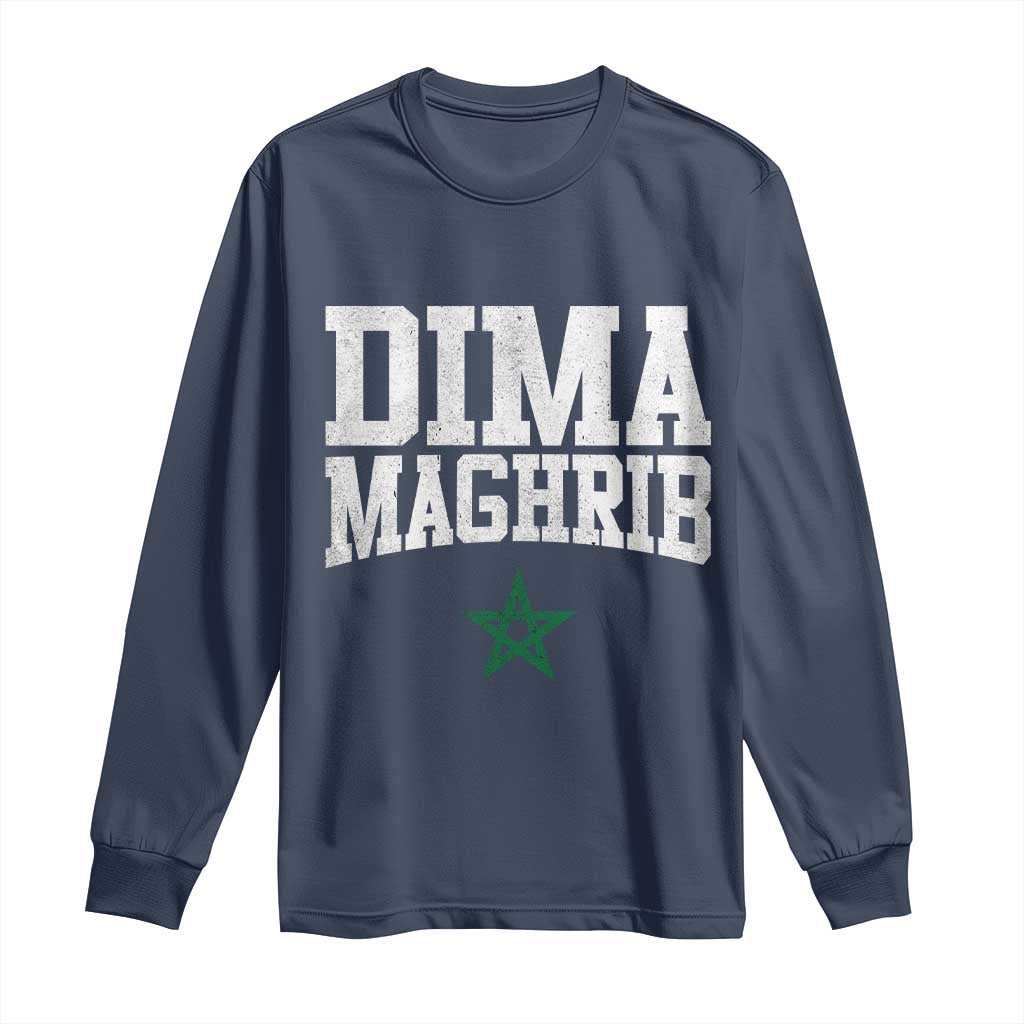 Moroccan Dima Maghrib Flag of Morocco Vintage Green Star Patriotic Long Sleeve Shirt