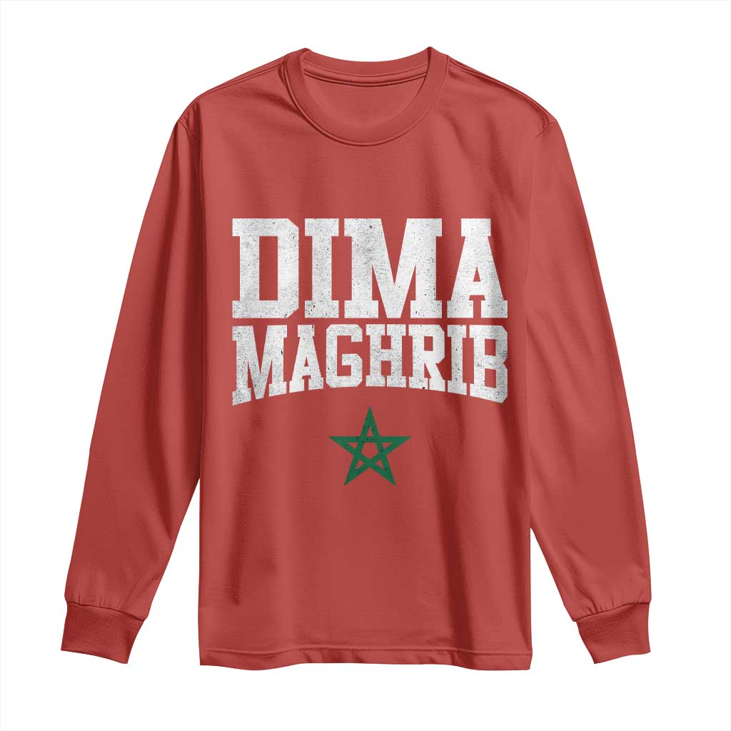 Moroccan Dima Maghrib Flag of Morocco Vintage Green Star Patriotic Long Sleeve Shirt
