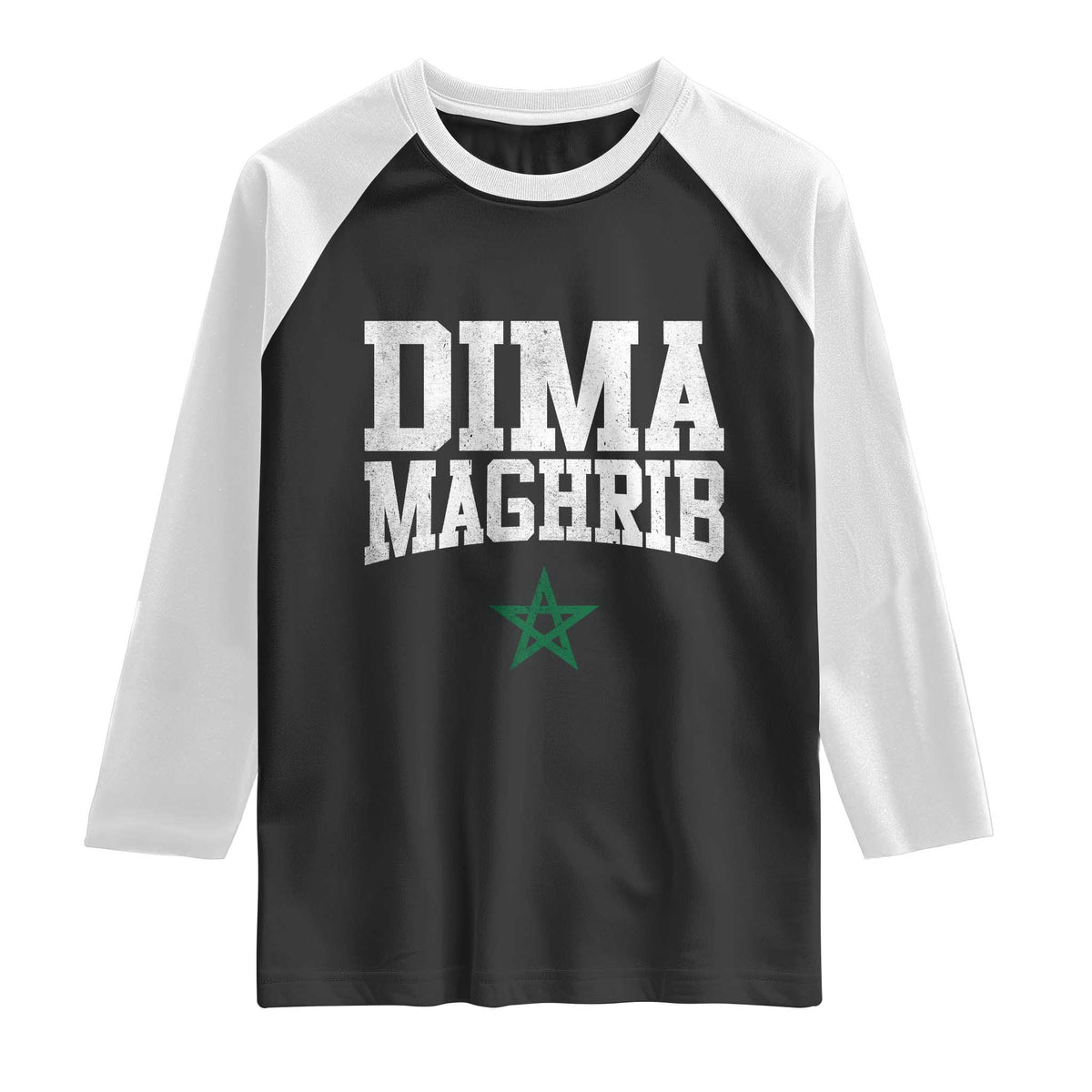 Moroccan Dima Maghrib Flag of Morocco Vintage Green Star Patriotic Raglan Shirt