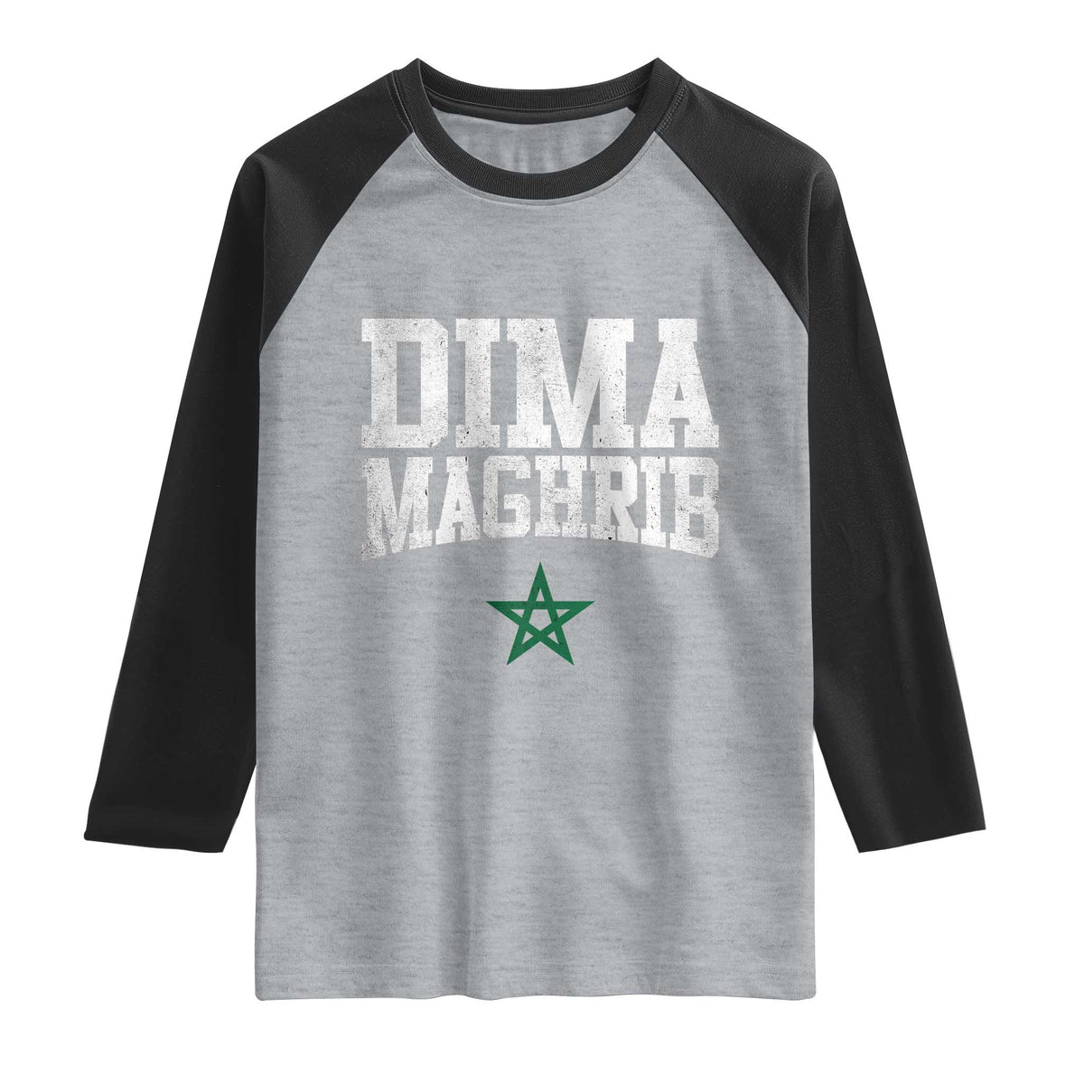 Moroccan Dima Maghrib Flag of Morocco Vintage Green Star Patriotic Raglan Shirt