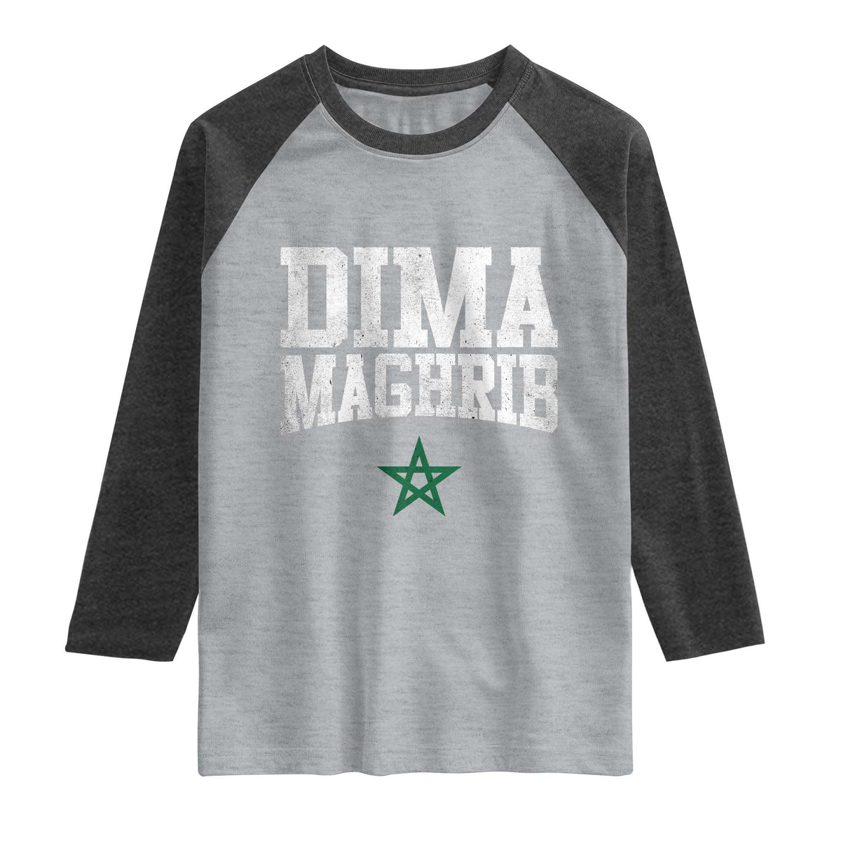 Moroccan Dima Maghrib Flag of Morocco Vintage Green Star Patriotic Raglan Shirt