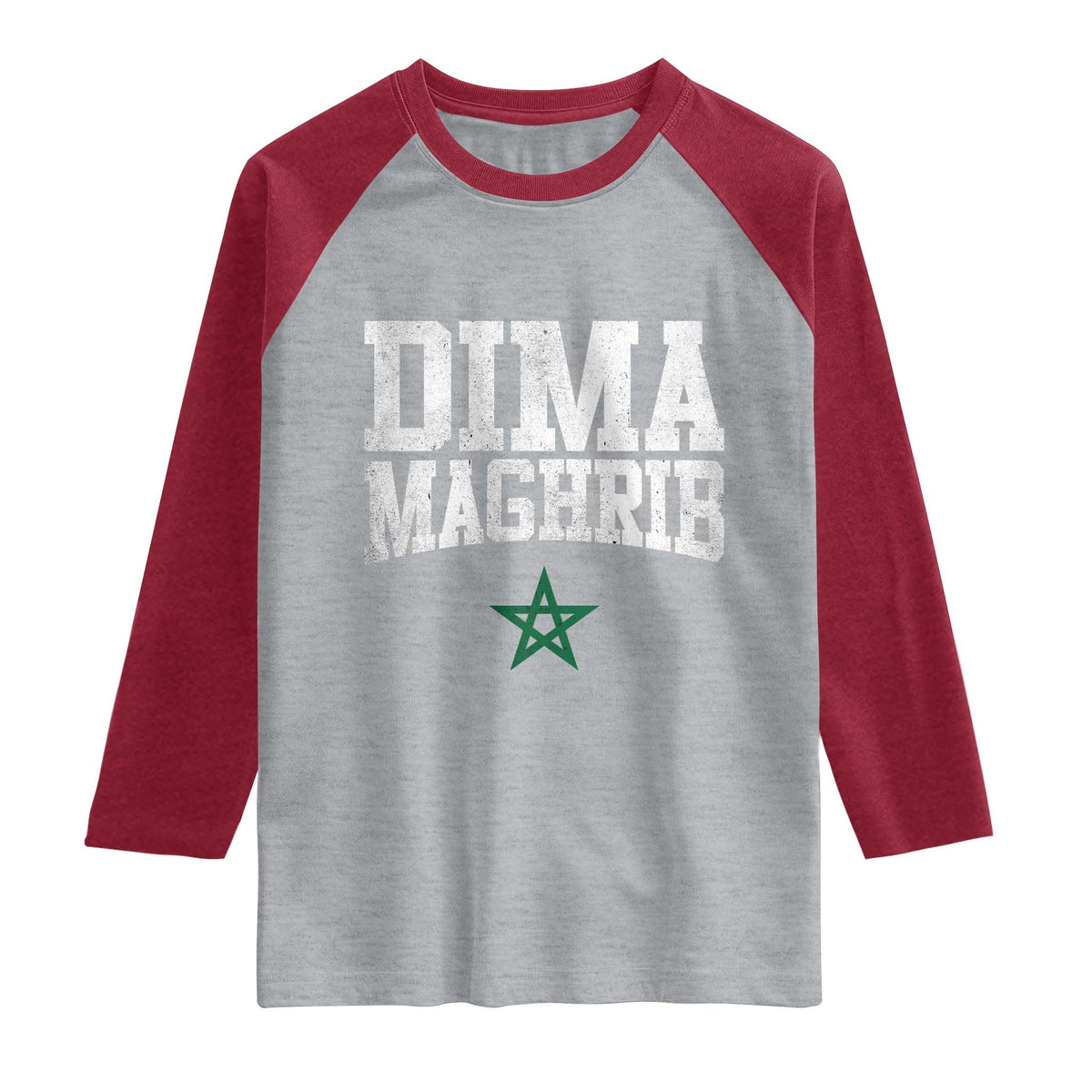 Moroccan Dima Maghrib Flag of Morocco Vintage Green Star Patriotic Raglan Shirt