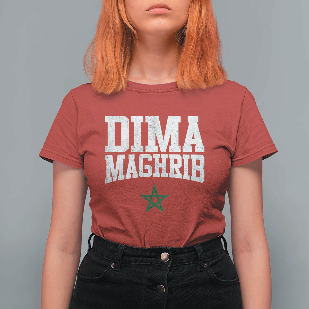 Moroccan Dima Maghrib Flag of Morocco Vintage Green Star Patriotic T Shirt For Women