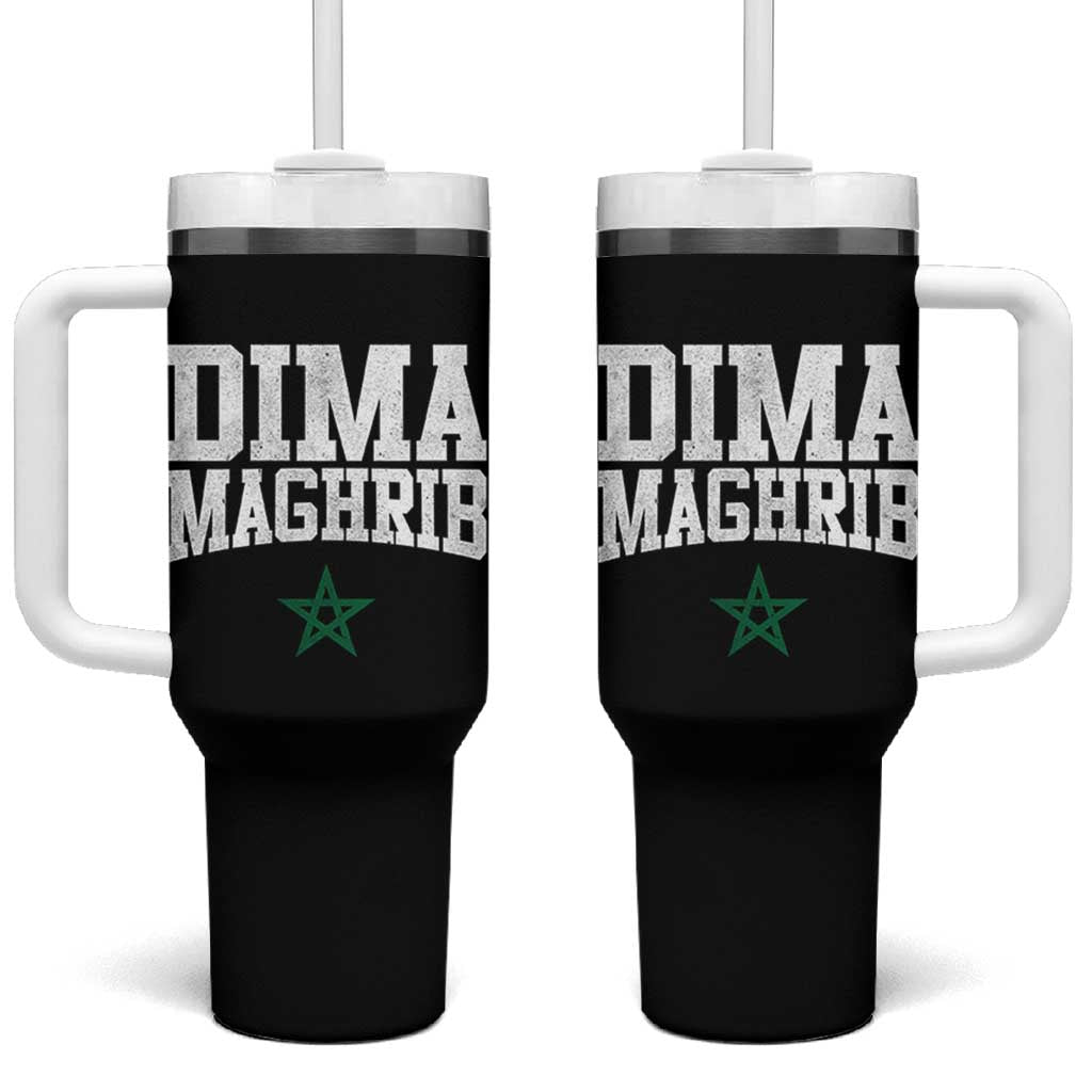 Moroccan Dima Maghrib Flag of Morocco Vintage Green Star Patriotic Tumbler With Handle