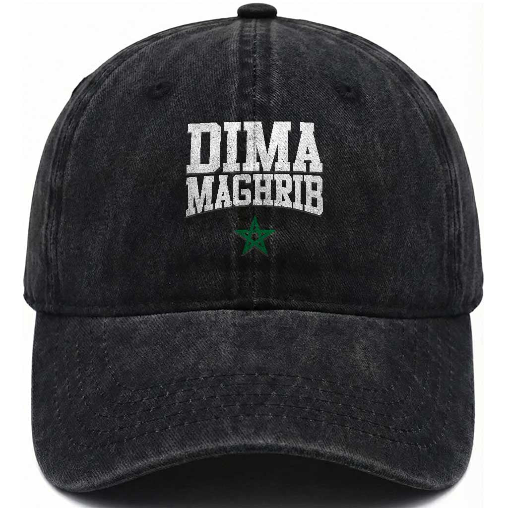 Moroccan Dima Maghrib Flag of Morocco Vintage Green Star Patriotic Washed Cotton Baseball Cap