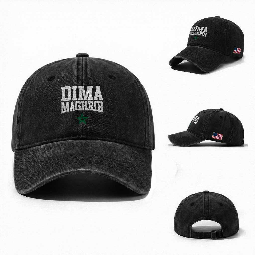 Moroccan Dima Maghrib Flag of Morocco Vintage Green Star Patriotic Washed Cotton Baseball Cap