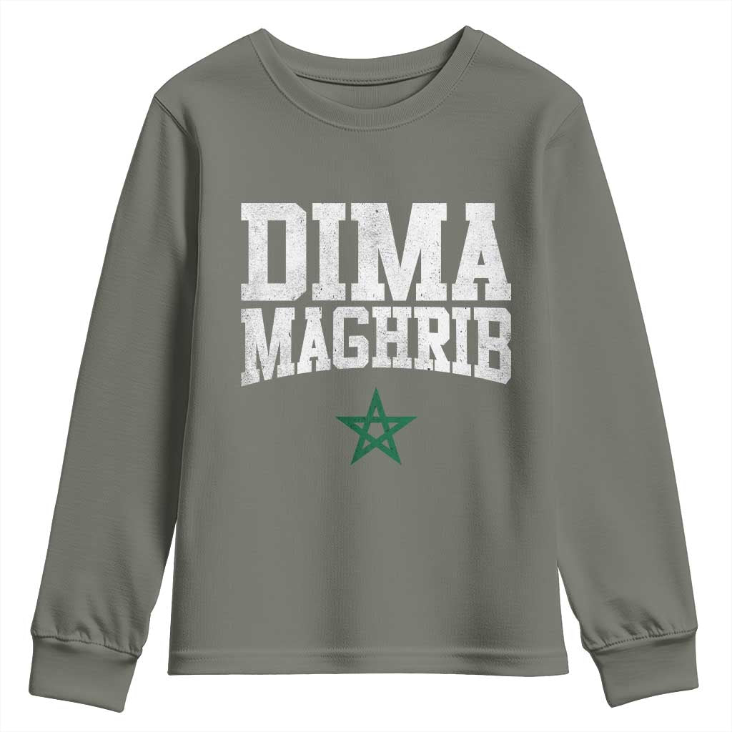 Moroccan Dima Maghrib Flag of Morocco Vintage Green Star Patriotic Youth Sweatshirt