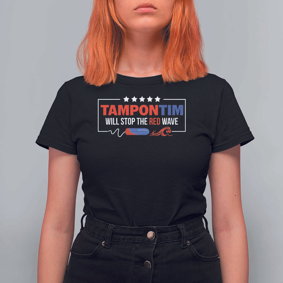 Funny Walz T Shirt For Women Tampon Tim Will Stop The Red Wave Star - Wonder Print Shop