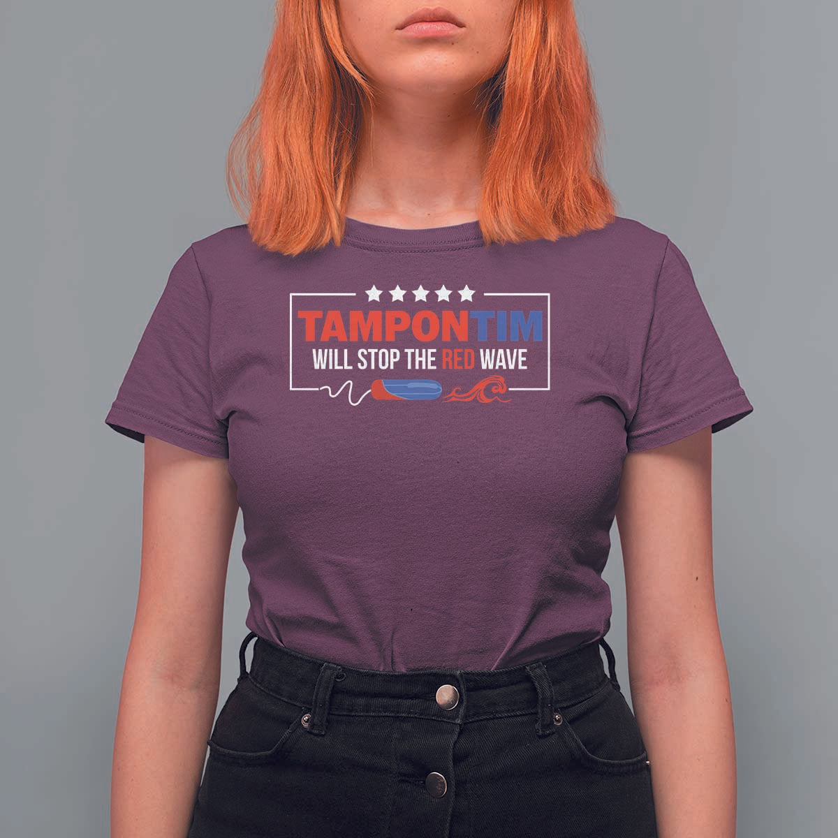 Funny Walz T Shirt For Women Tampon Tim Will Stop The Red Wave Star - Wonder Print Shop