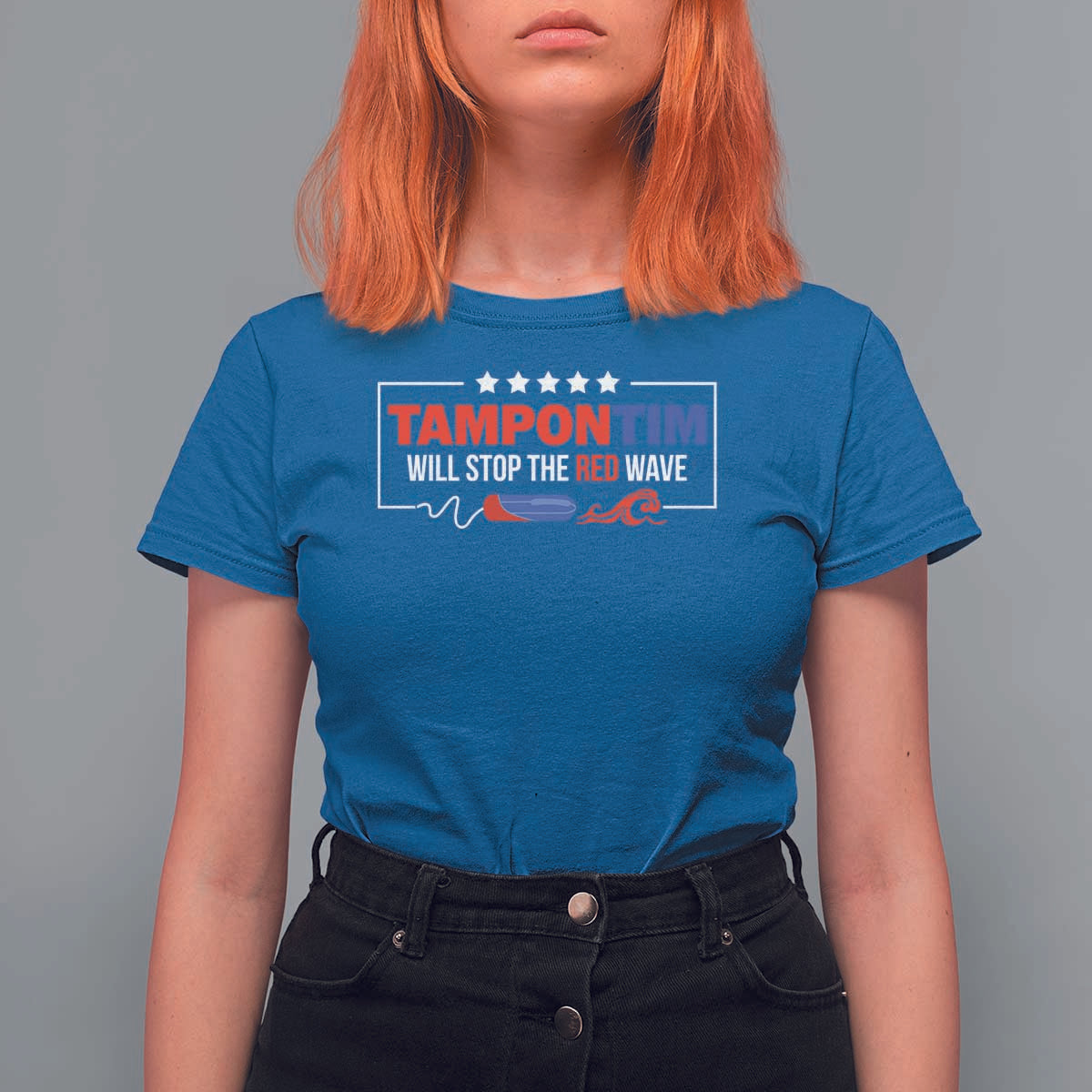 Funny Walz T Shirt For Women Tampon Tim Will Stop The Red Wave Star - Wonder Print Shop