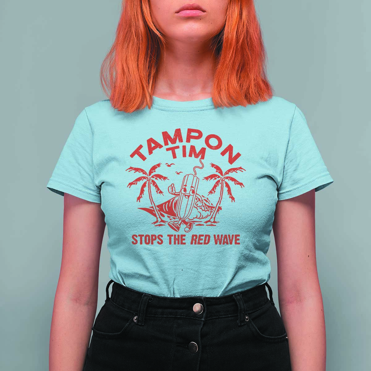 Funny Walz T Shirt For Women Tampon Tim Stops The Red Wave Coconut Tree - Wonder Print Shop