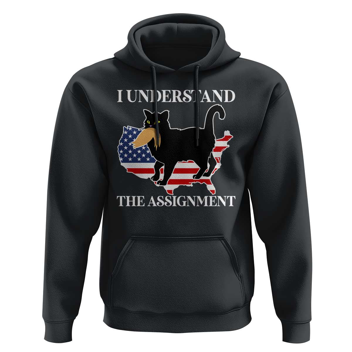 Funny Harris Supporter Hoodie I Understand The Assignment Black Cat American Flag - Wonder Print Shop