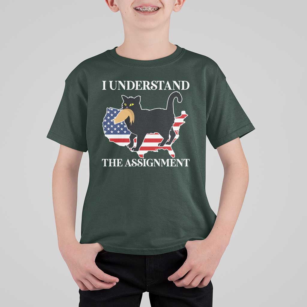 Funny Harris Supporter T Shirt For Kid I Understand The Assignment Black Cat American Flag - Wonder Print Shop