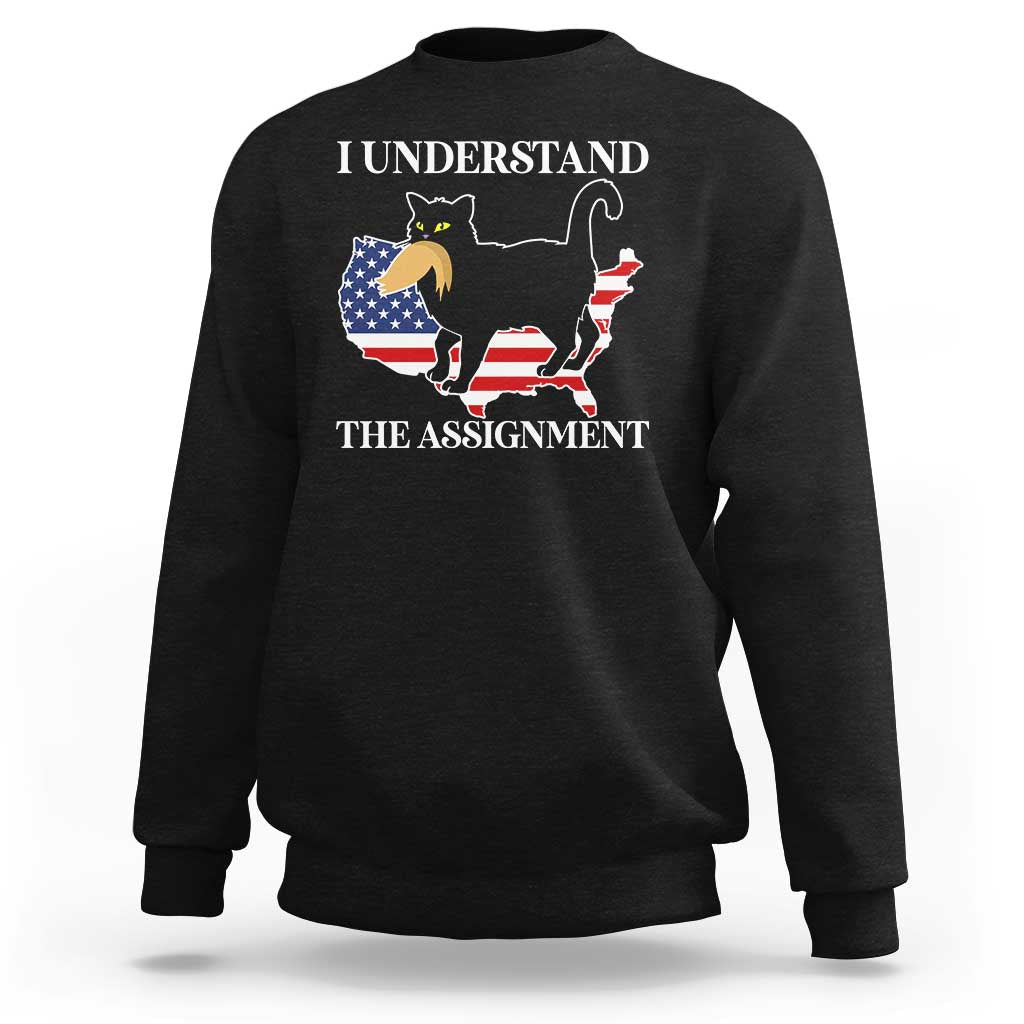 Funny Harris Supporter Sweatshirt I Understand The Assignment Black Cat American Flag - Wonder Print Shop