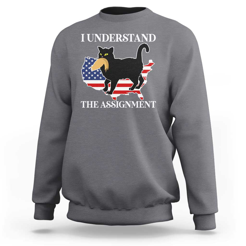 Funny Harris Supporter Sweatshirt I Understand The Assignment Black Cat American Flag - Wonder Print Shop