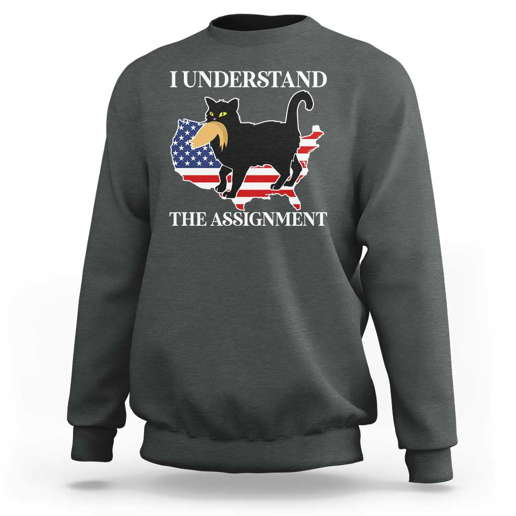 Funny Harris Supporter Sweatshirt I Understand The Assignment Black Cat American Flag - Wonder Print Shop