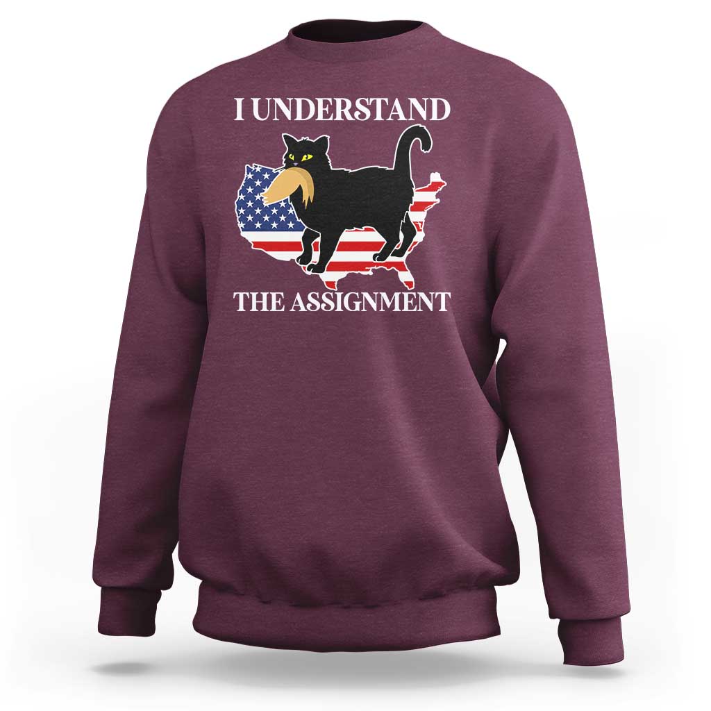 Funny Harris Supporter Sweatshirt I Understand The Assignment Black Cat American Flag - Wonder Print Shop
