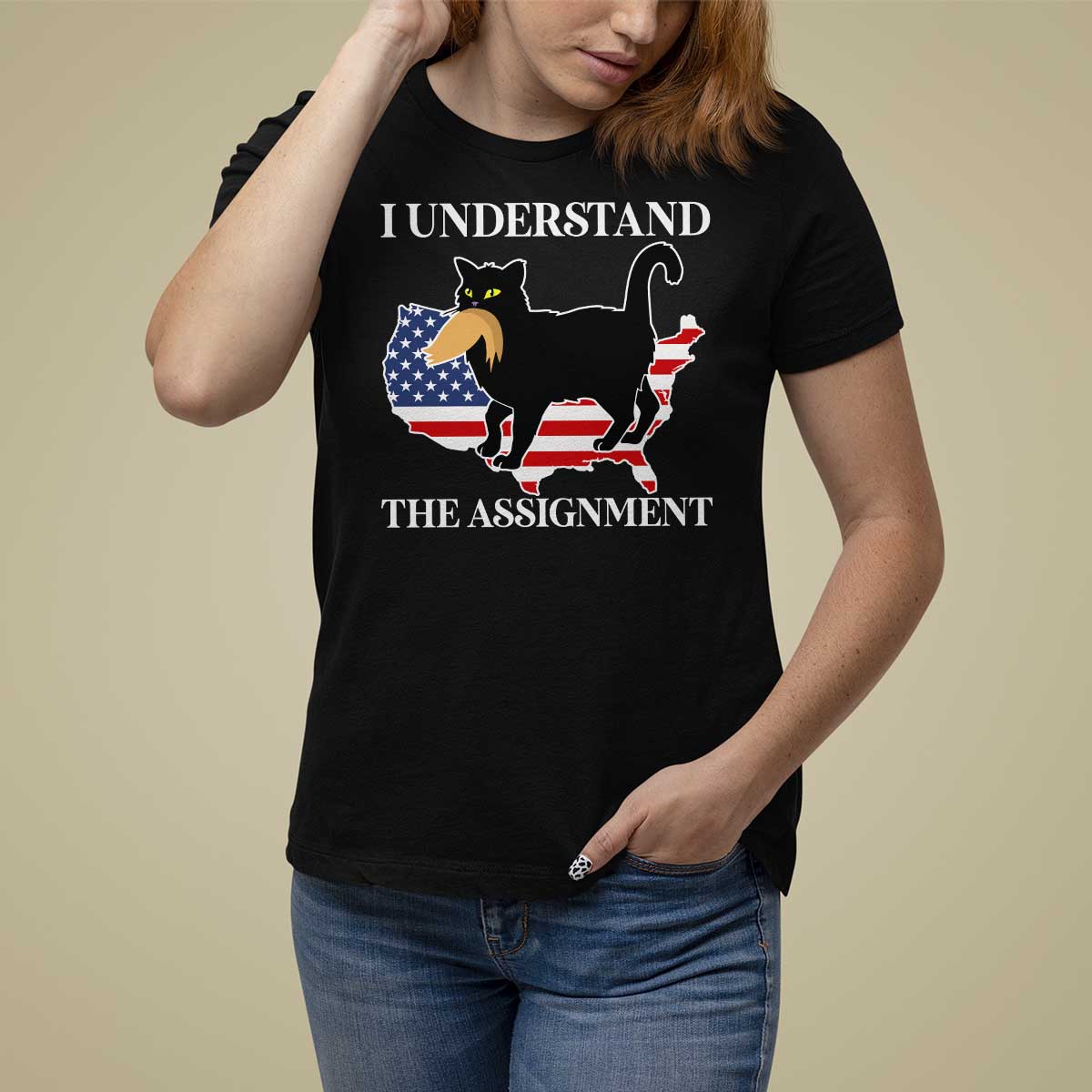 Funny Harris Supporter T Shirt For Women I Understand The Assignment Black Cat American Flag - Wonder Print Shop