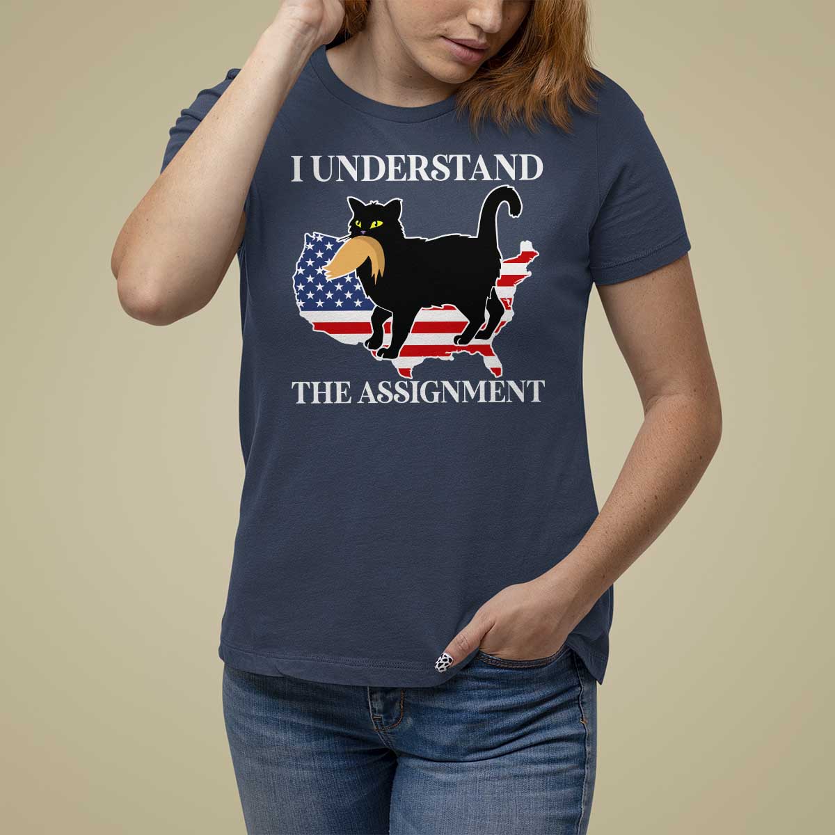 Funny Harris Supporter T Shirt For Women I Understand The Assignment Black Cat American Flag - Wonder Print Shop