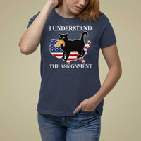 Funny Harris Supporter T Shirt For Women I Understand The Assignment Black Cat American Flag - Wonder Print Shop