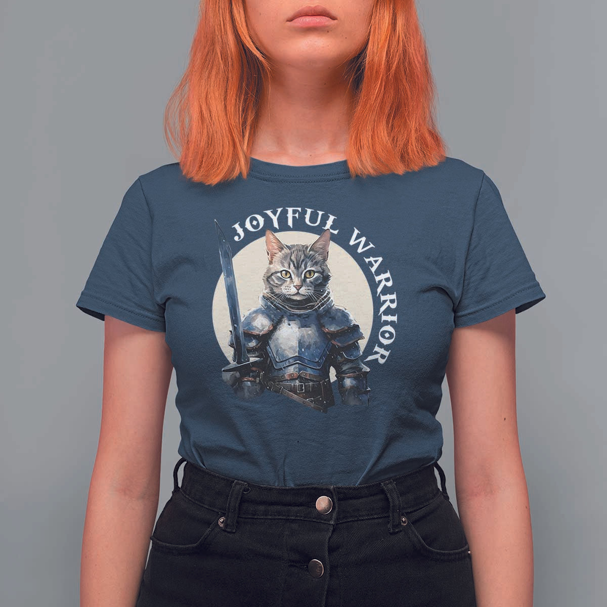Funny Joyful Warrior Cat T Shirt For Women Kitten Knight For Harris 2024 - Wonder Print Shop