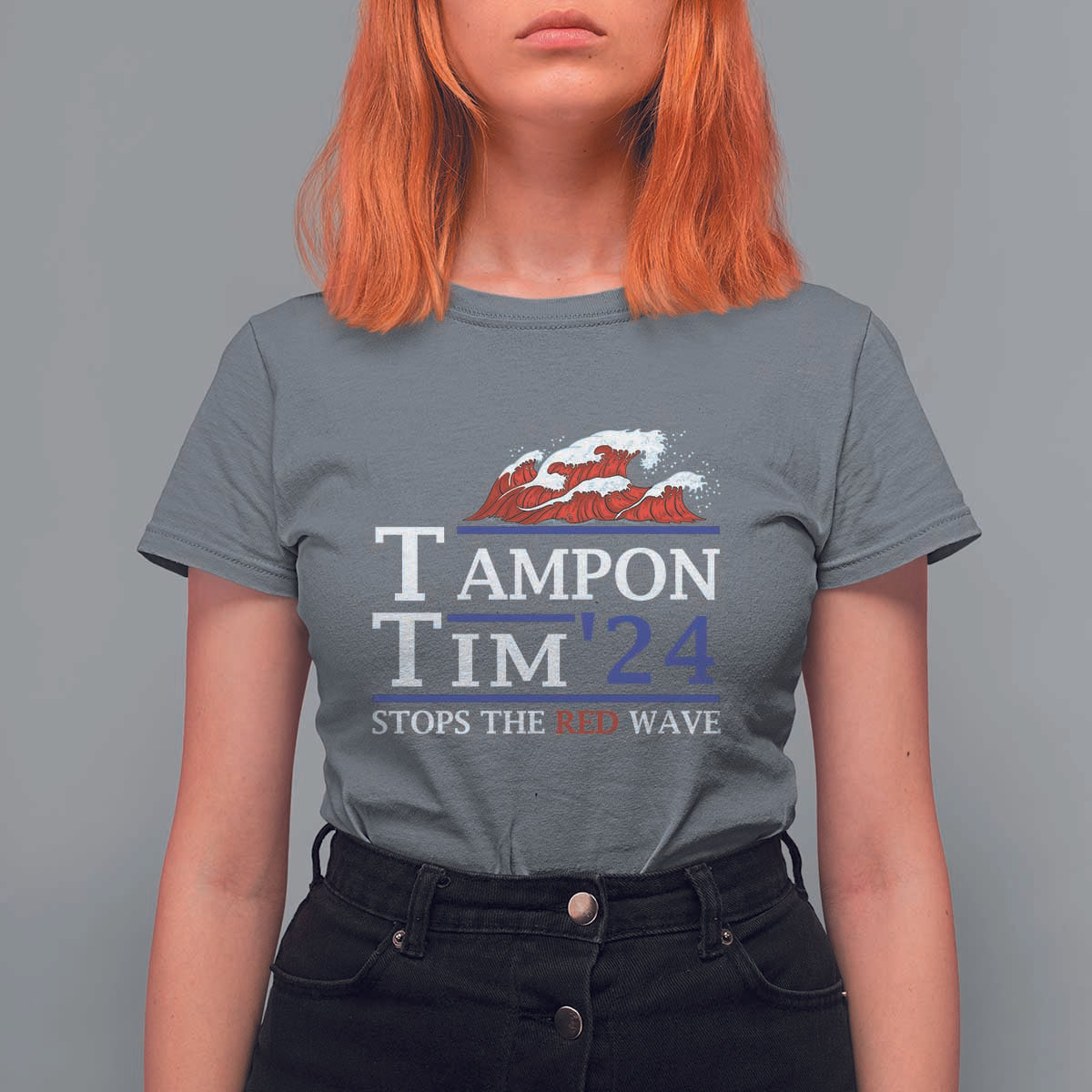 Funny Walz T Shirt For Women Tampon Tim'24 Stops The Red Wave American Election - Wonder Print Shop