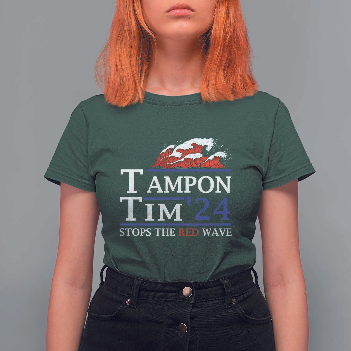 Funny Walz T Shirt For Women Tampon Tim'24 Stops The Red Wave American Election - Wonder Print Shop