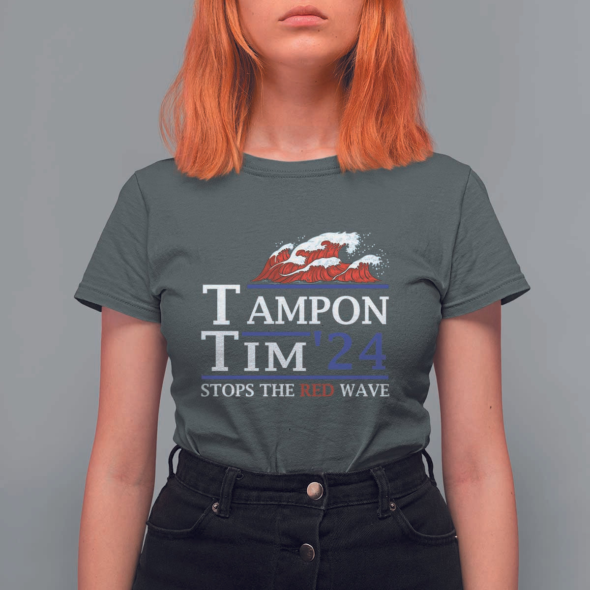 Funny Walz T Shirt For Women Tampon Tim'24 Stops The Red Wave American Election - Wonder Print Shop