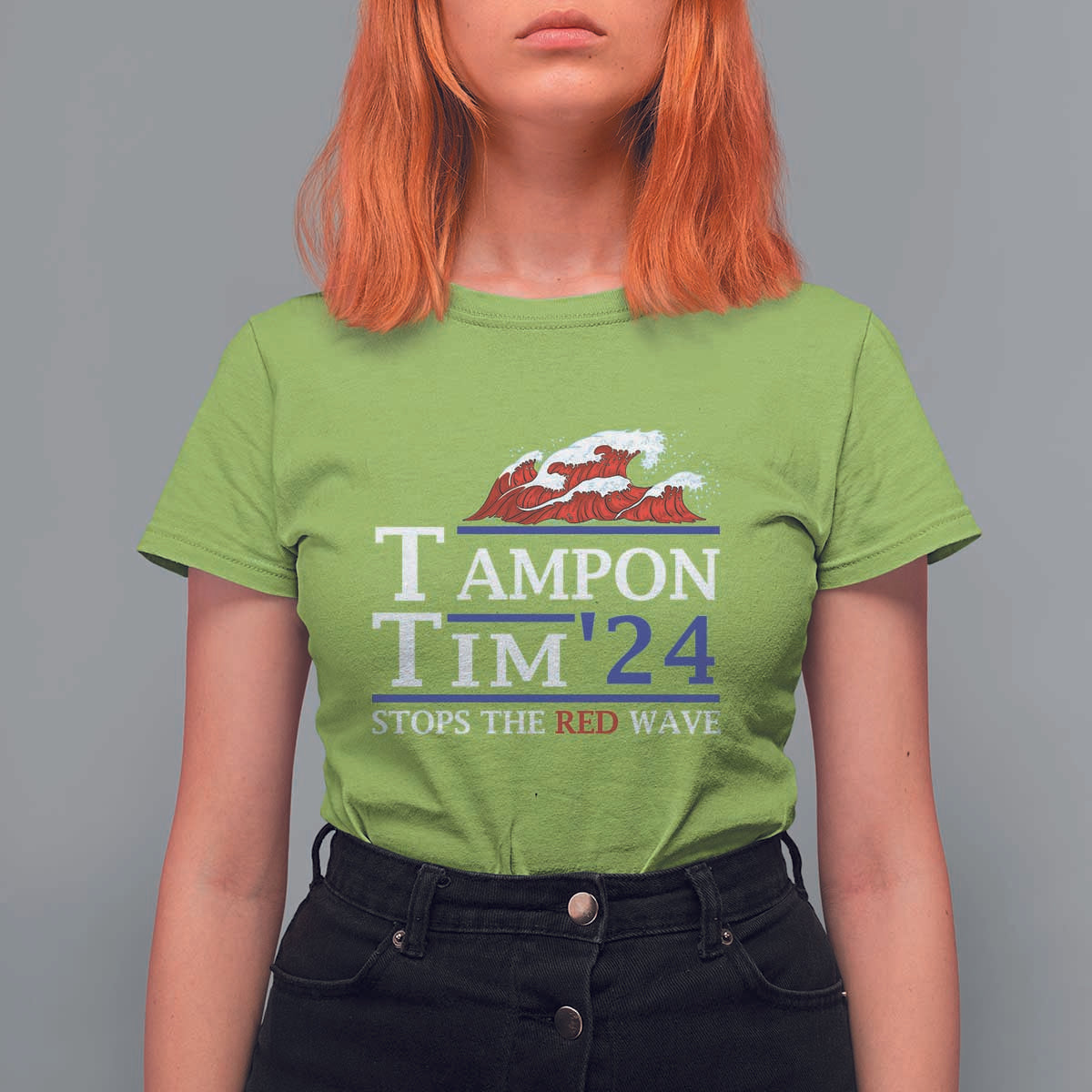 Funny Walz T Shirt For Women Tampon Tim'24 Stops The Red Wave American Election - Wonder Print Shop