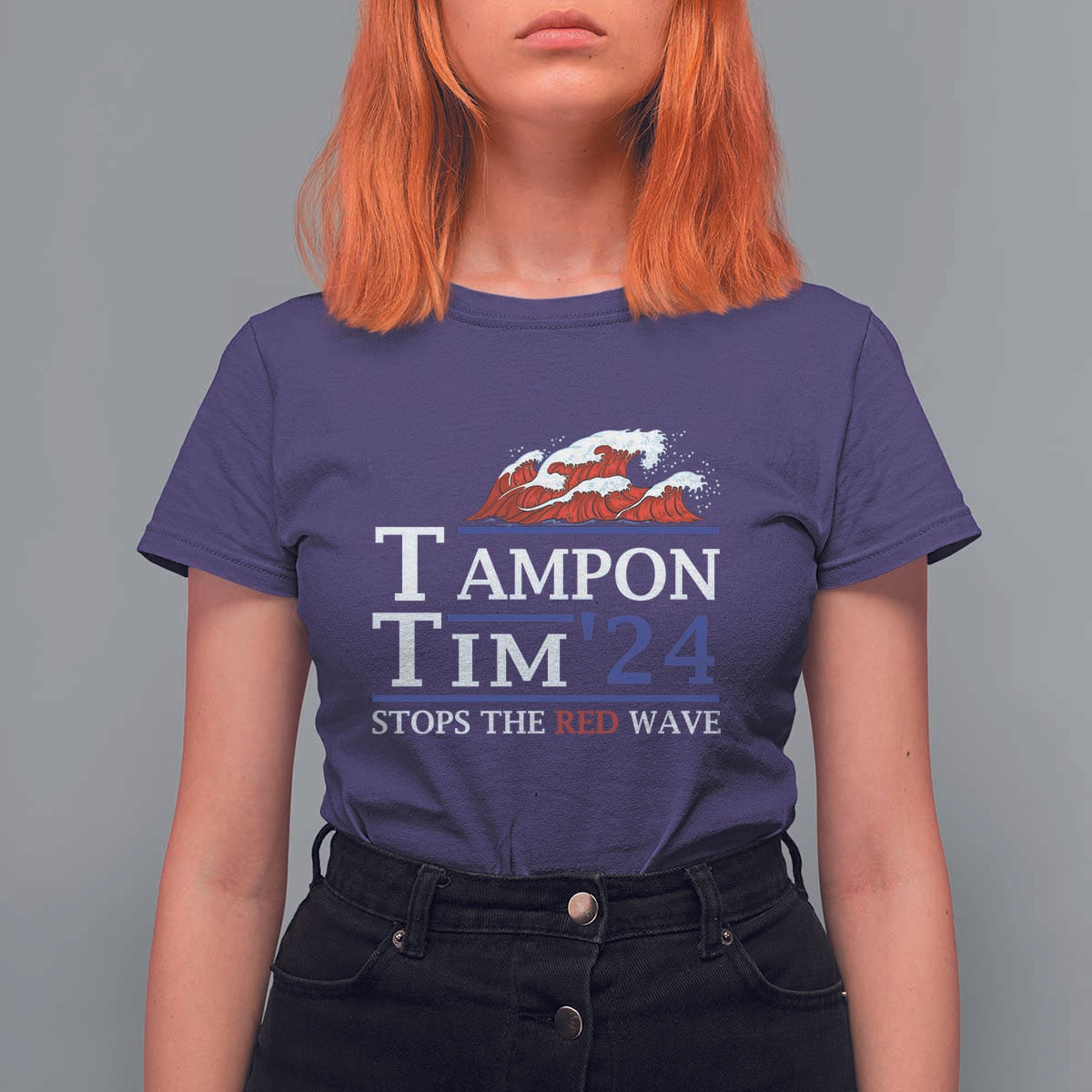 Funny Walz T Shirt For Women Tampon Tim'24 Stops The Red Wave American Election - Wonder Print Shop