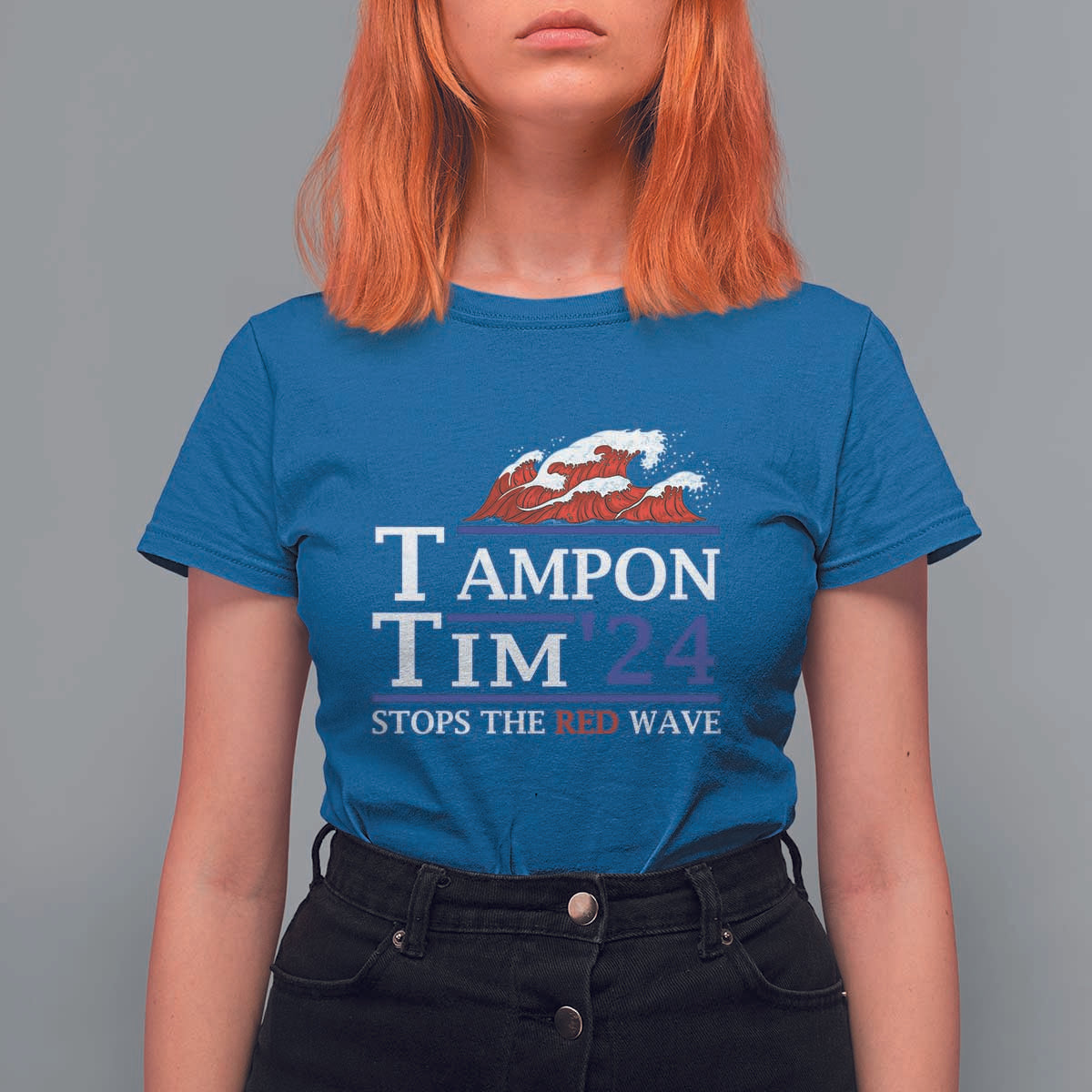 Funny Walz T Shirt For Women Tampon Tim'24 Stops The Red Wave American Election - Wonder Print Shop
