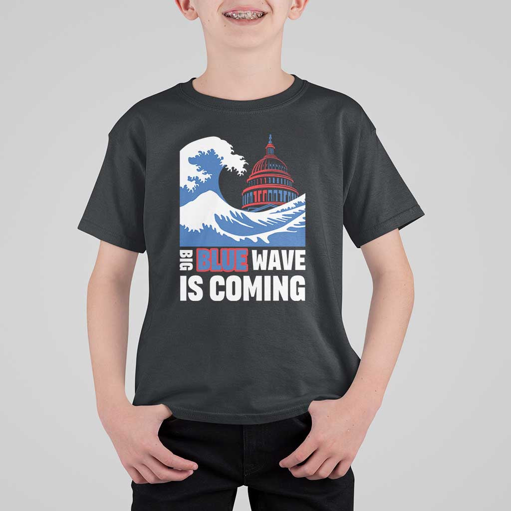 Harris Walz Supporter T Shirt For Kid Big Blue Wave Is Coming - Wonder Print Shop
