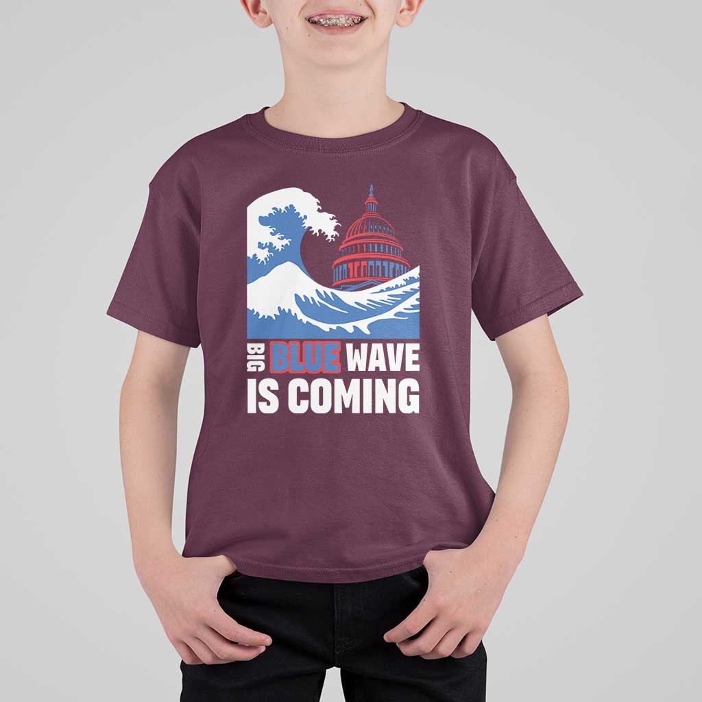 Harris Walz Supporter T Shirt For Kid Big Blue Wave Is Coming - Wonder Print Shop
