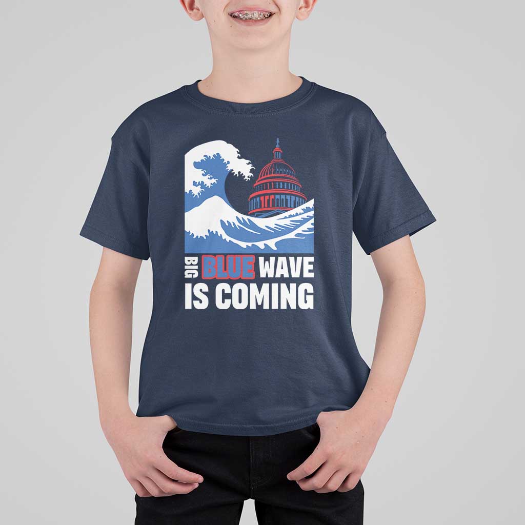 Harris Walz Supporter T Shirt For Kid Big Blue Wave Is Coming - Wonder Print Shop