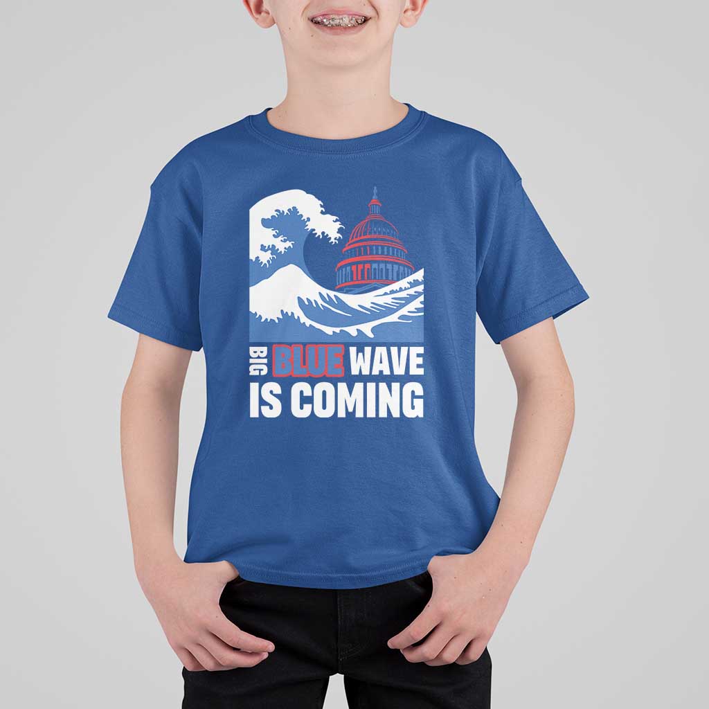 Harris Walz Supporter T Shirt For Kid Big Blue Wave Is Coming - Wonder Print Shop