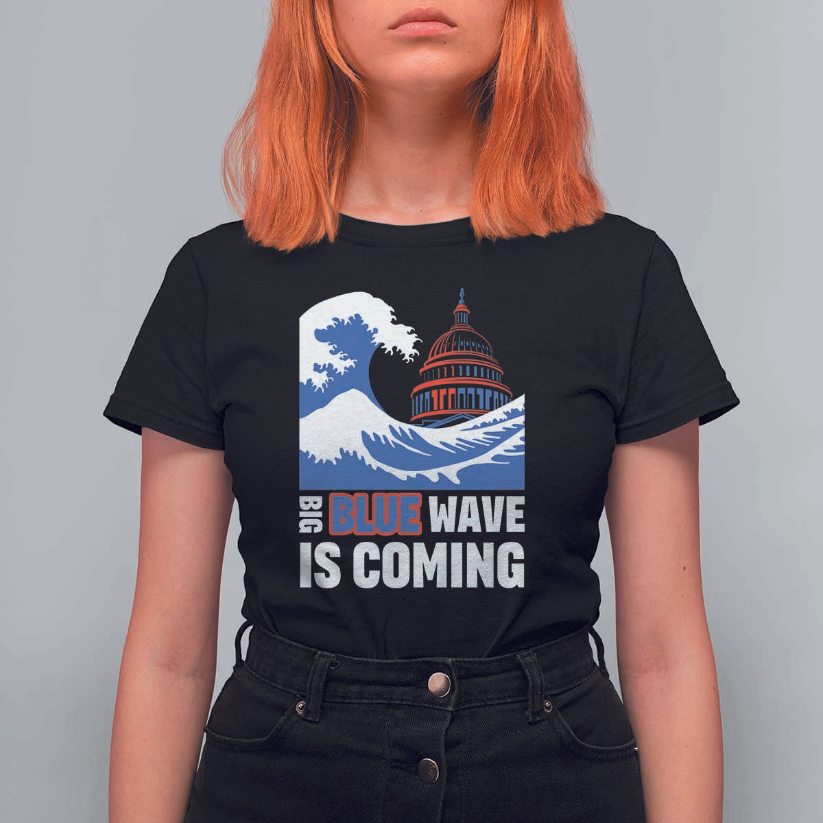 Harris Walz Supporter T Shirt For Women Big Blue Wave Is Coming - Wonder Print Shop