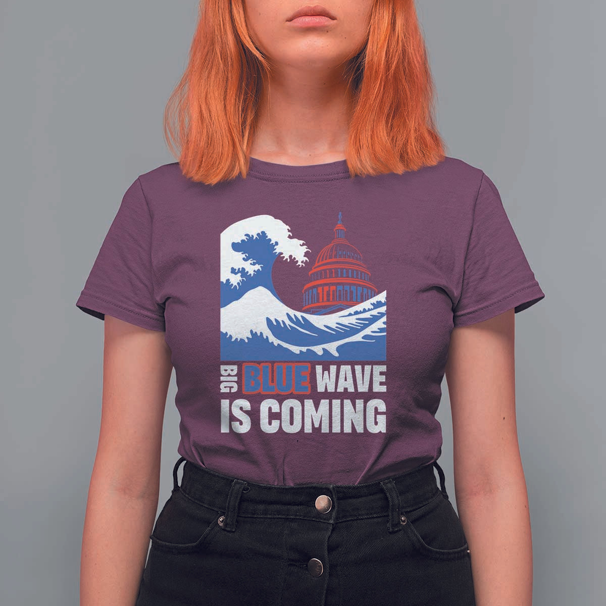 Harris Walz Supporter T Shirt For Women Big Blue Wave Is Coming - Wonder Print Shop