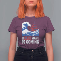 Harris Walz Supporter T Shirt For Women Big Blue Wave Is Coming - Wonder Print Shop