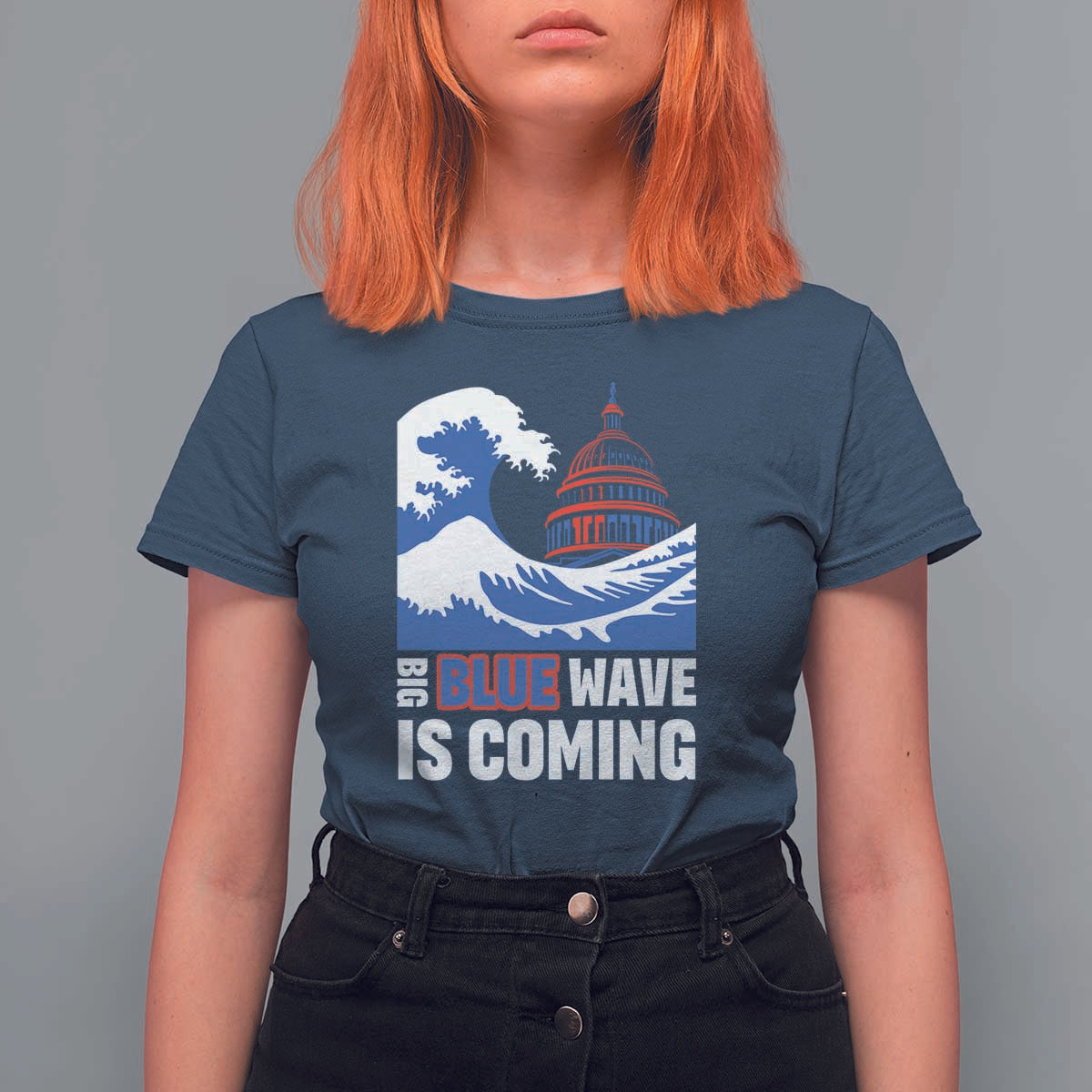 Harris Walz Supporter T Shirt For Women Big Blue Wave Is Coming - Wonder Print Shop