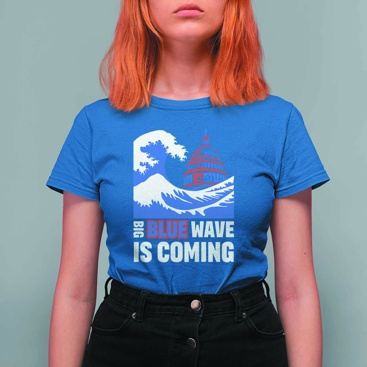 Harris Walz Supporter T Shirt For Women Big Blue Wave Is Coming - Wonder Print Shop