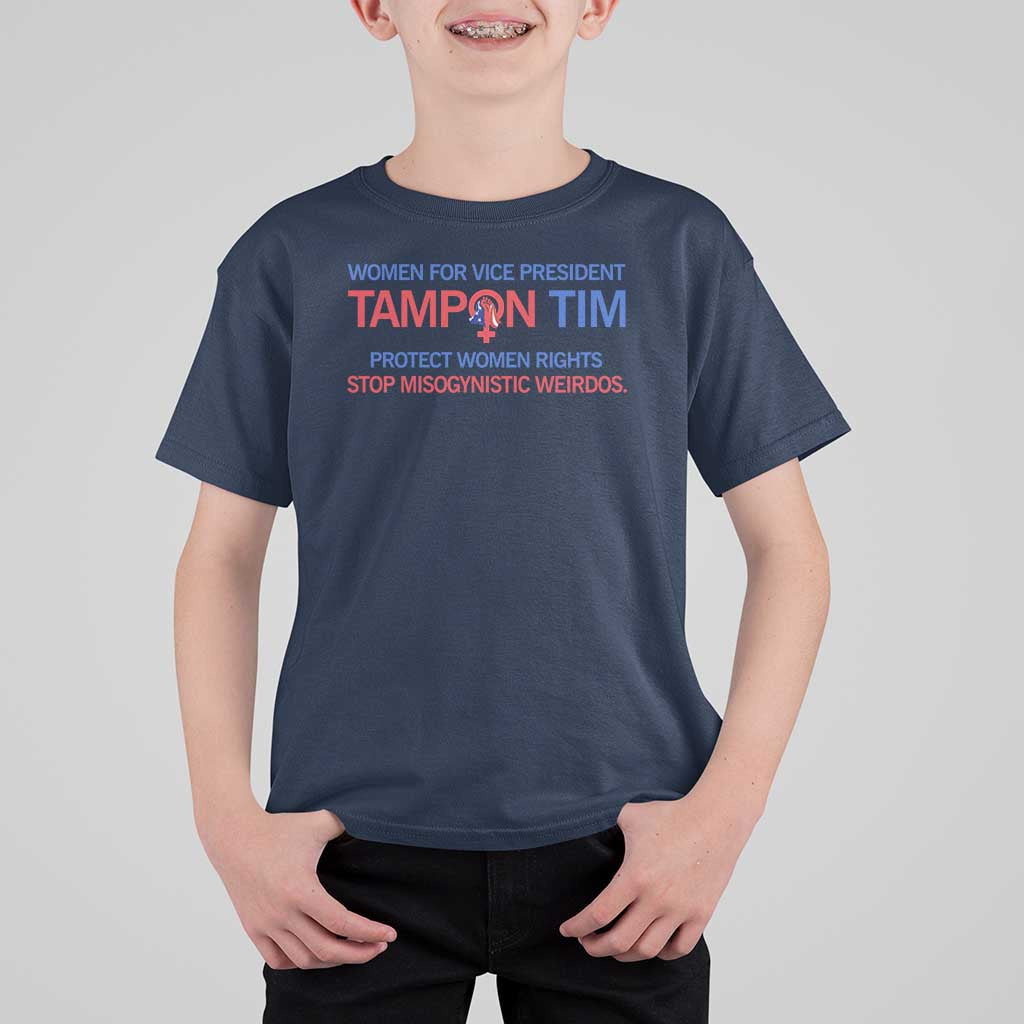 Tim Walz T Shirt For Kid Tampon Tim Protect Women Rights Stop Misogynistic Weirdos USA Flag - Wonder Print Shop