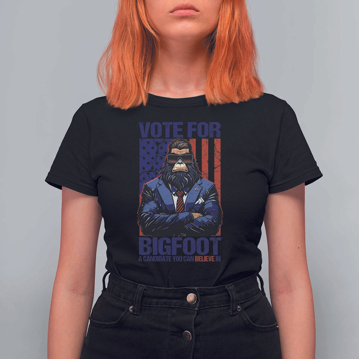Funny Bigfoot Election T Shirt For Women Vote For Bigfoot A Candidate You Can Believe In 2024 - Wonder Print Shop